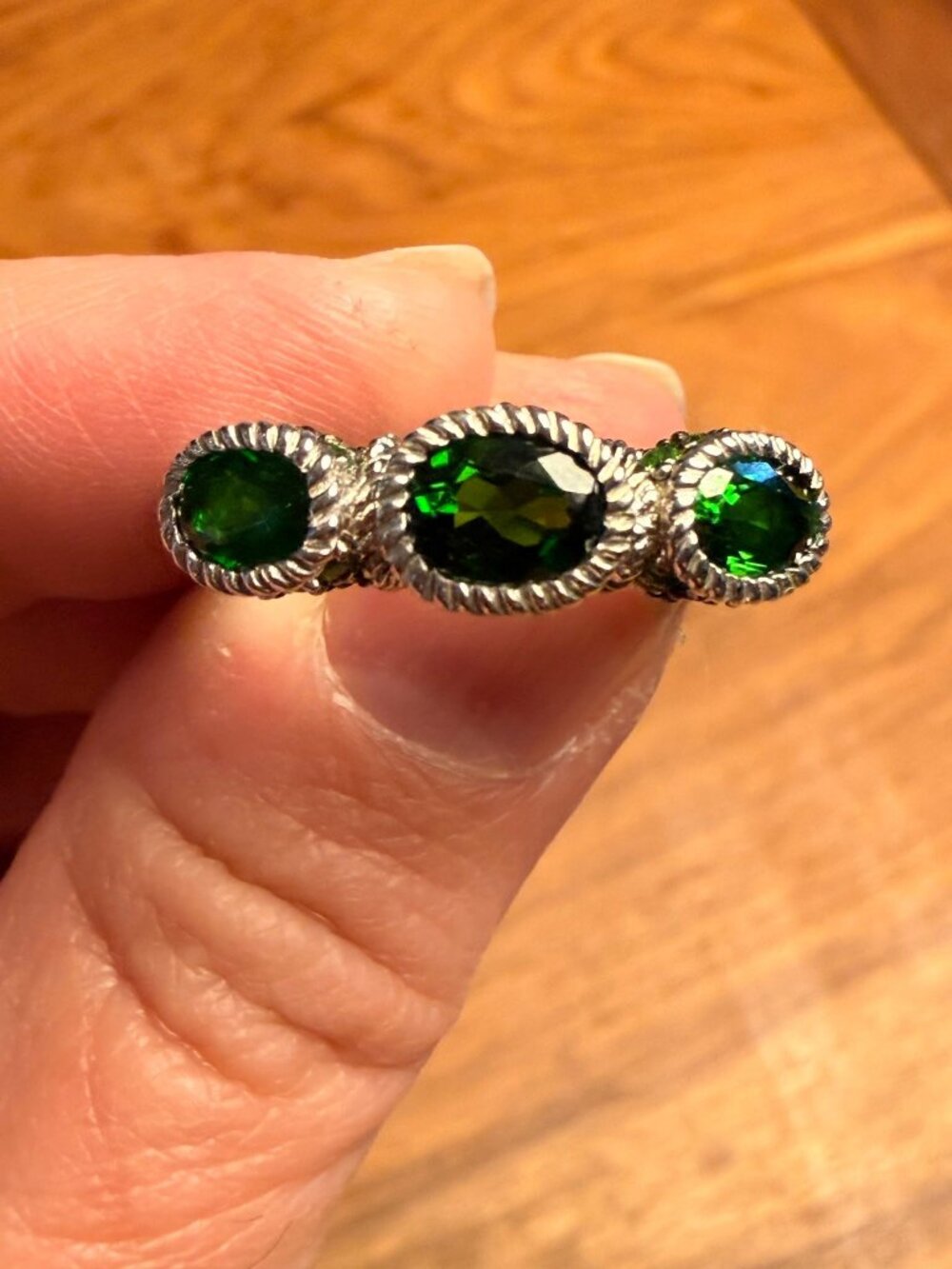 Judith Ripka Sterling Silver Green Gemstone Ring Size 10